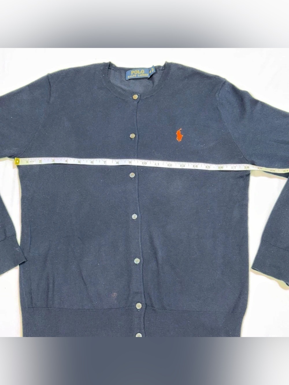 Polo Ralph Lauren Women’s Navy Cardigan M Orange Pony Cotton Blend P096 - Picture 2 of 8